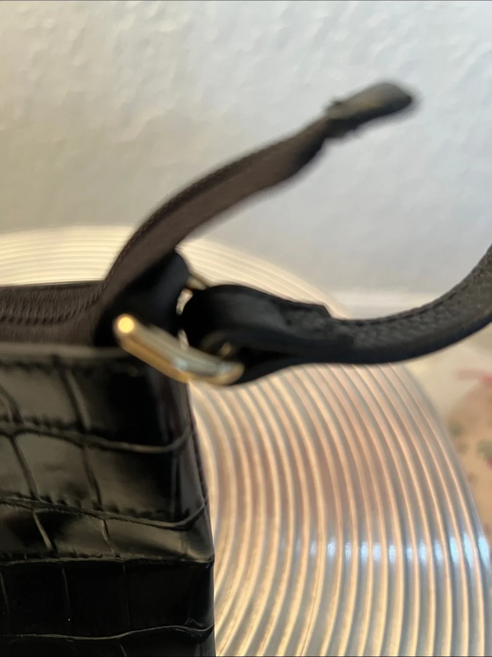Cole Haan NWOT Black Croc-Embossed Leather Wristlet with Gold Hardware